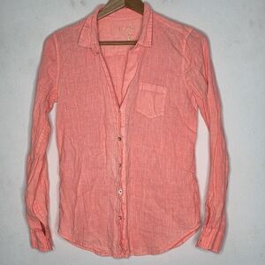 Lilly Pulitzer 100% Linen Coral Pink Long Sleeve Button Down Shirt Women's Small